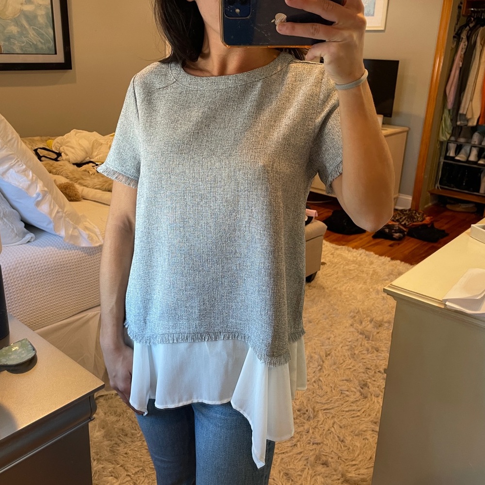 Doe & Rae Grey Short Sleeve Layered Top - Picture 4 of 6